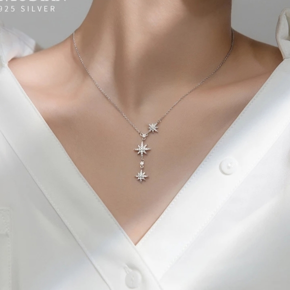 925 sterling silver zircon sparkling star pandent necklace for women Christmas g - Picture 2 of 8